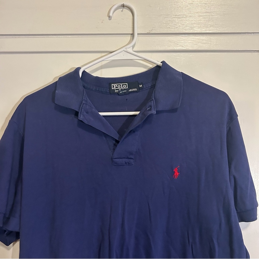Polo Ralph Lauren Mens Medium Blue Short Sleeve Cotton Polo Shirt Red Logo Pony